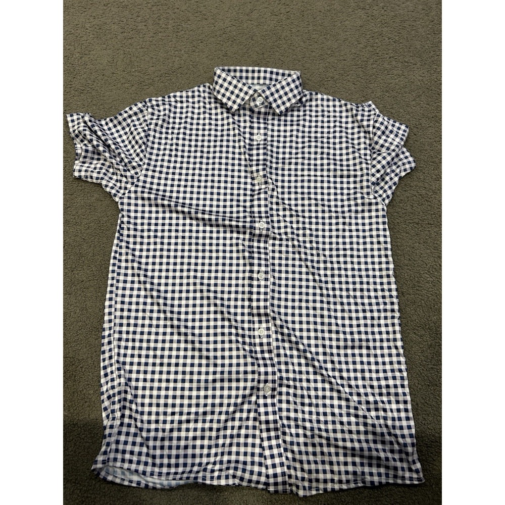 Collars And Co Dress‎ Collar Men's Polo Blue Checkered Lines Men's Size Medium